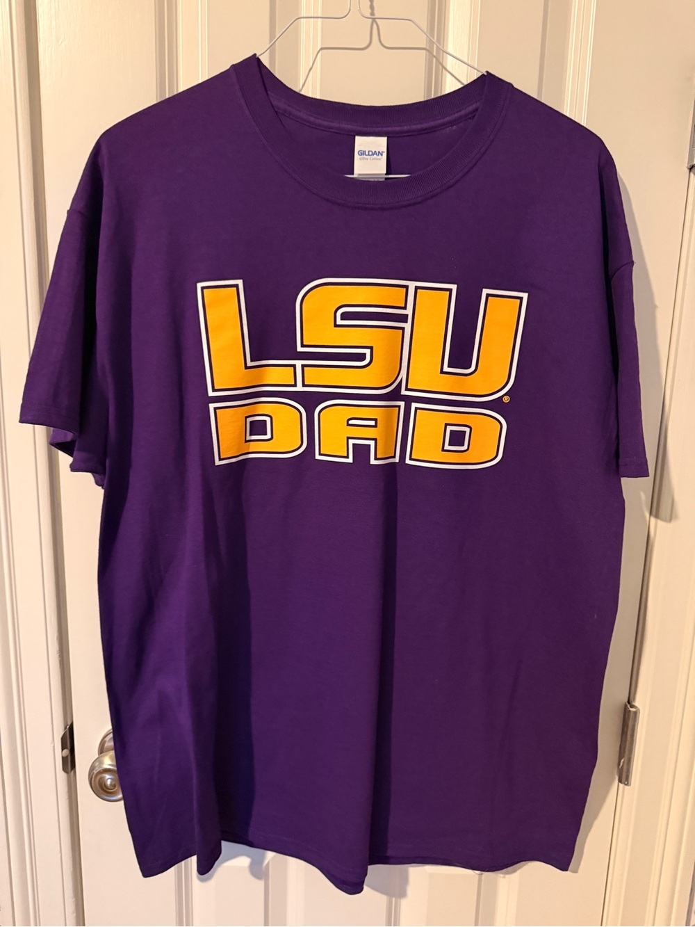 Gildan Purple LSU Dad Graphic Tee with Gold Lettering
